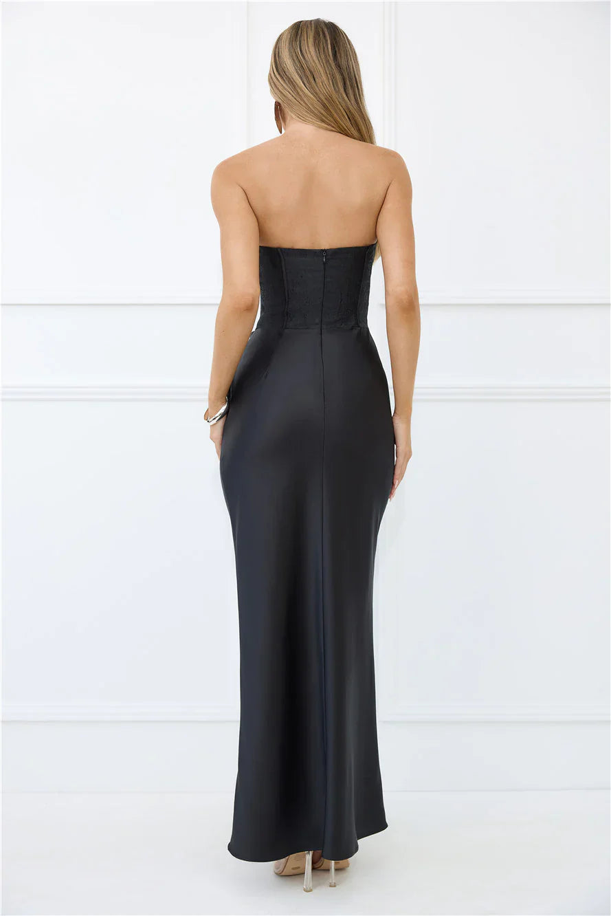 Dressed To Dazzle Strapless Satin Maxi Dress