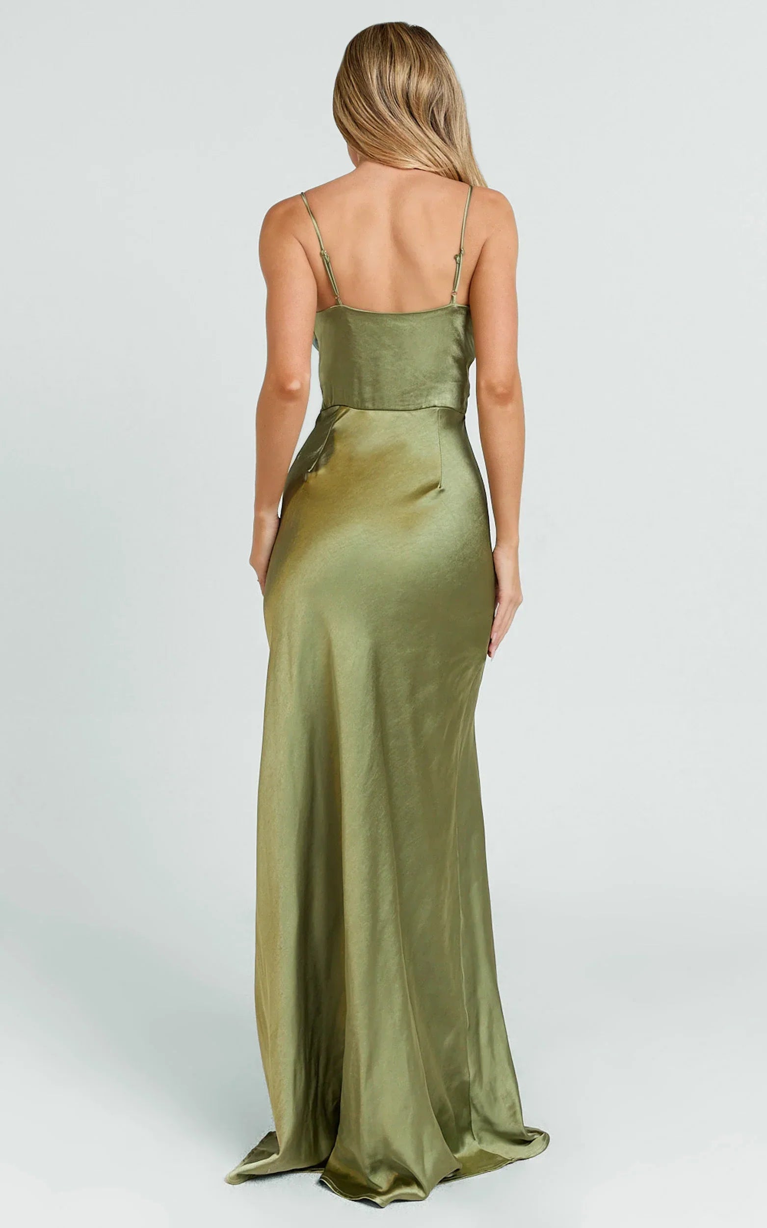Quincy Maxi Dress Satin Slip Dress in Olive