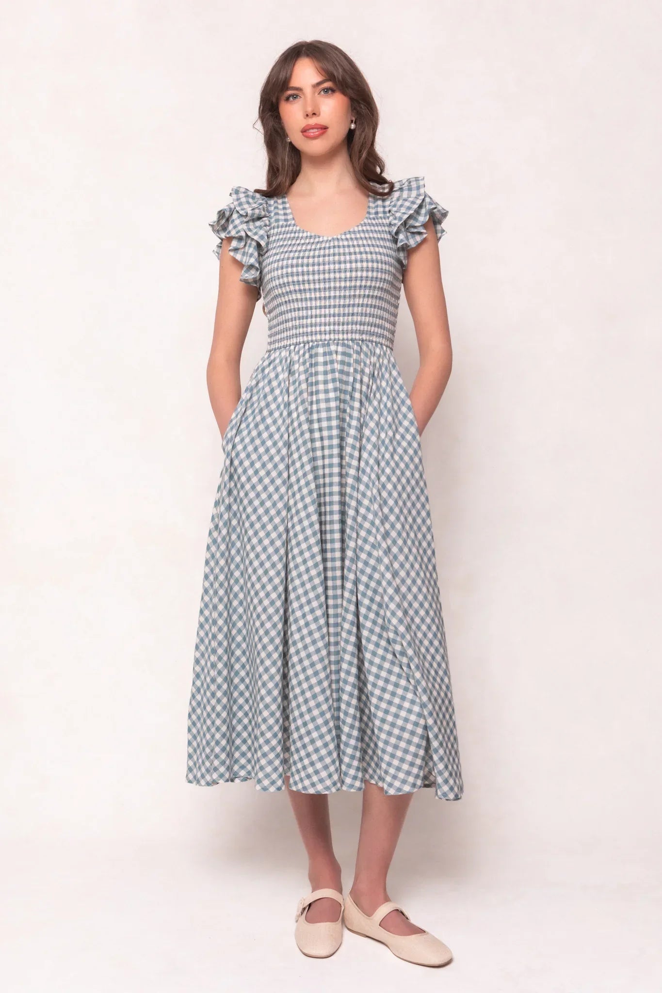 Hattie Dress in Dusty Teal Gingham