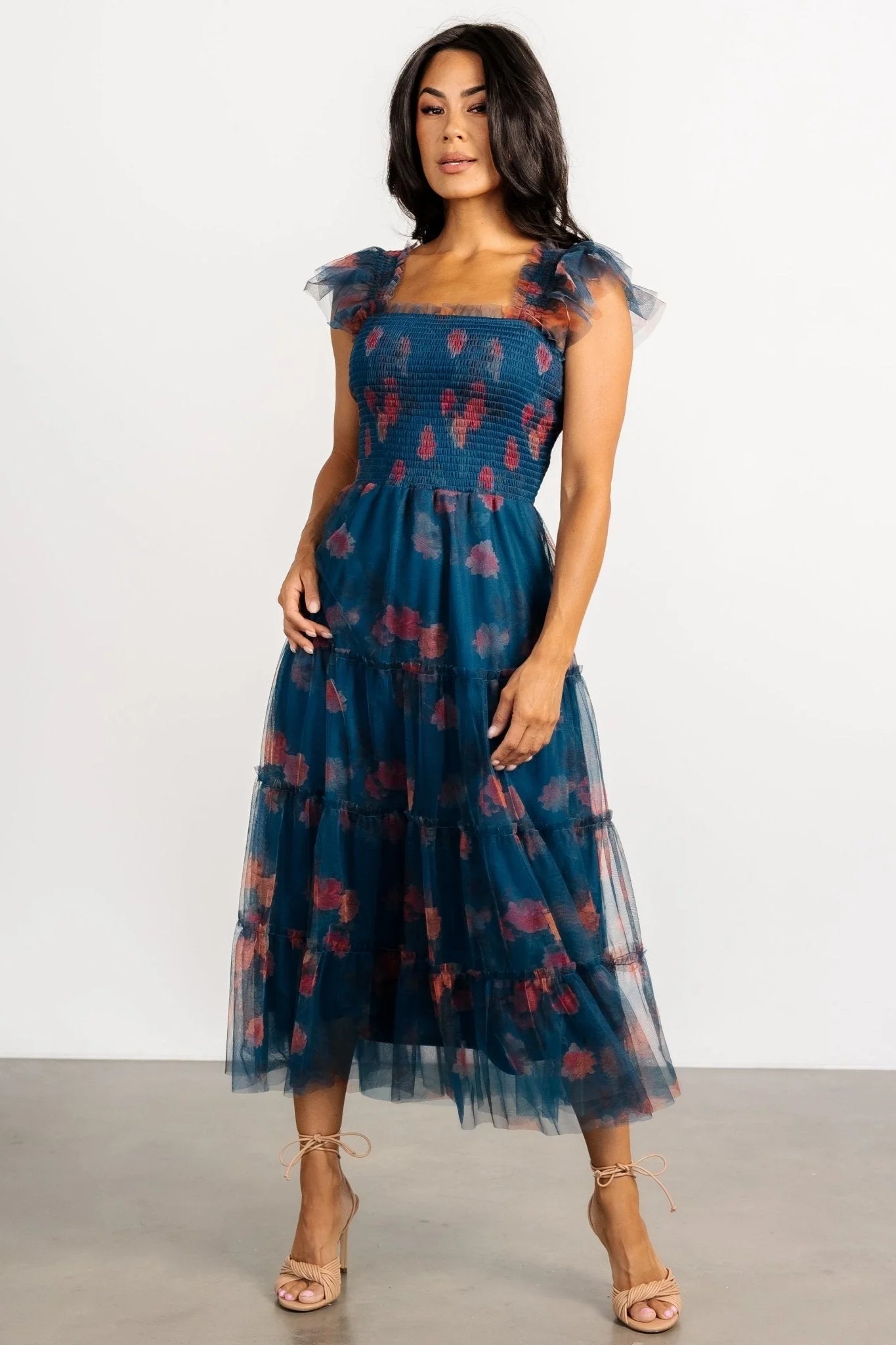 Clementine Tulle Midi Dress | Persian Blue + Rust
