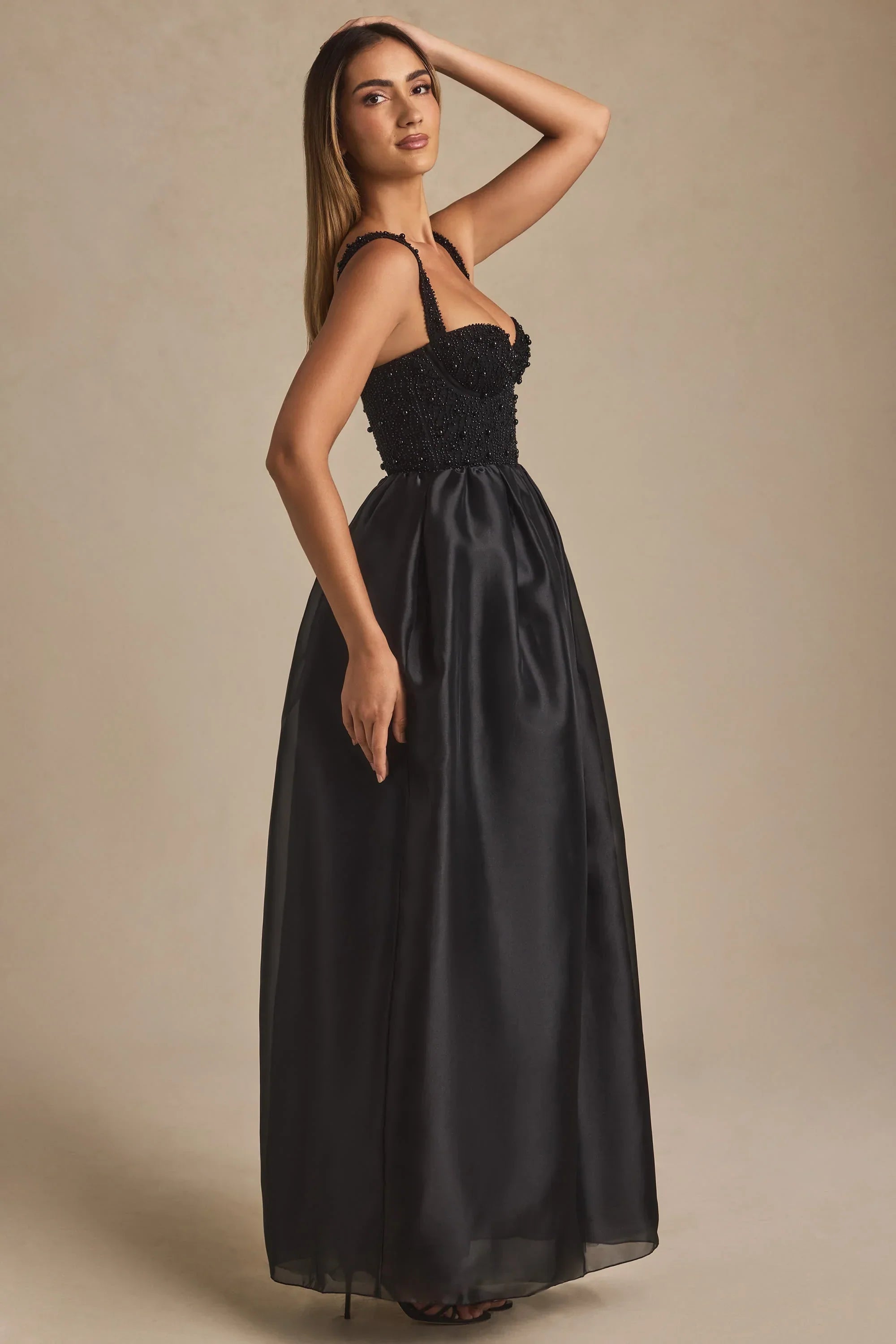 Embellished Corset Gown in Black