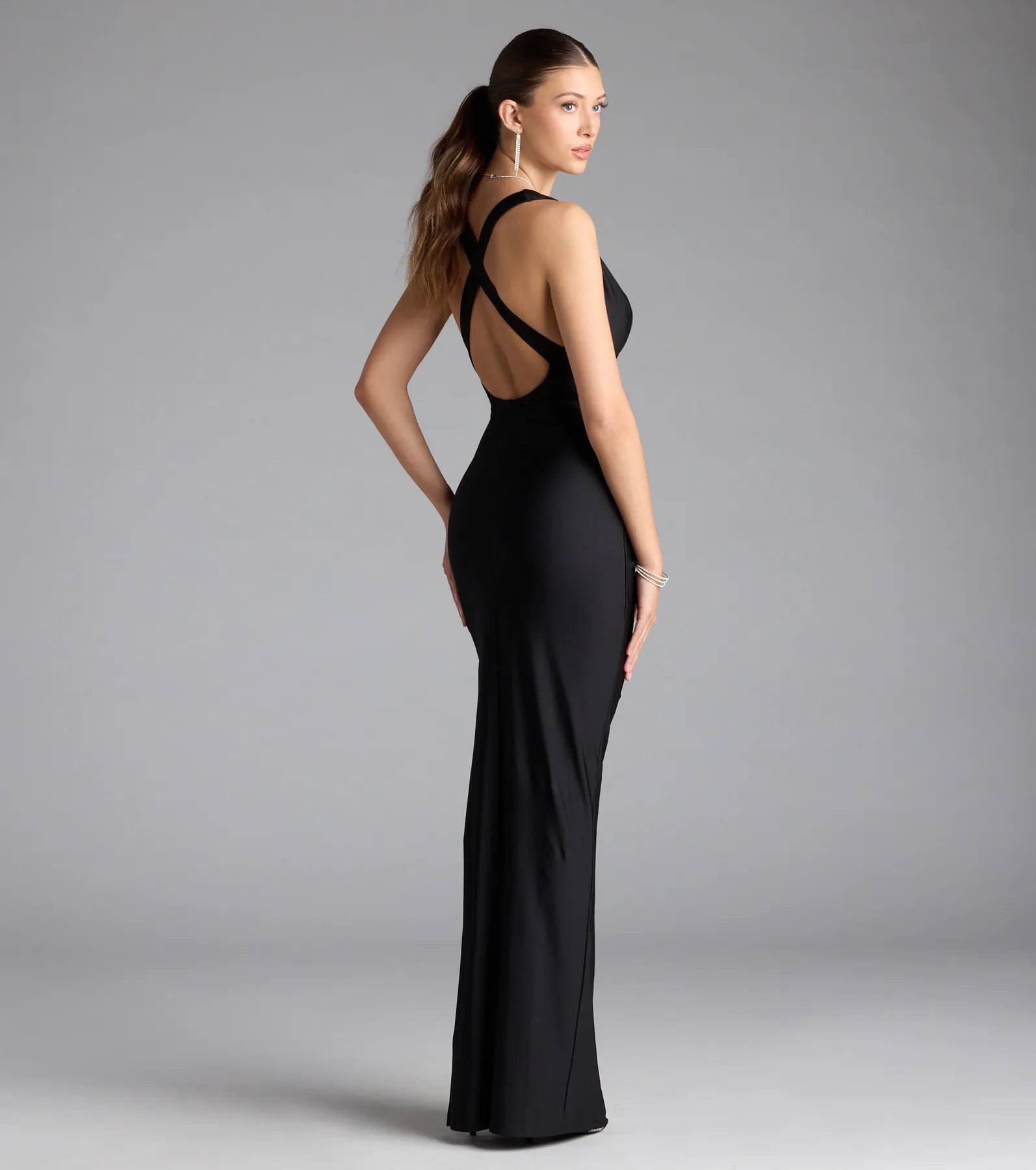 Jenn V-Neck Strappy Back Slit Long Formal Dress