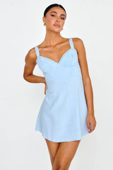 Day Dreamer Pintuck Pleat Mini Dress Blue