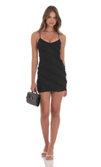 Ruffle Lace V-Neck Dress in Black