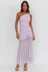 Lost Love One-Shoulder Sheer Hem Maxi Dress Lilac