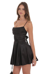 Satin Draped A-Line Dress in Black