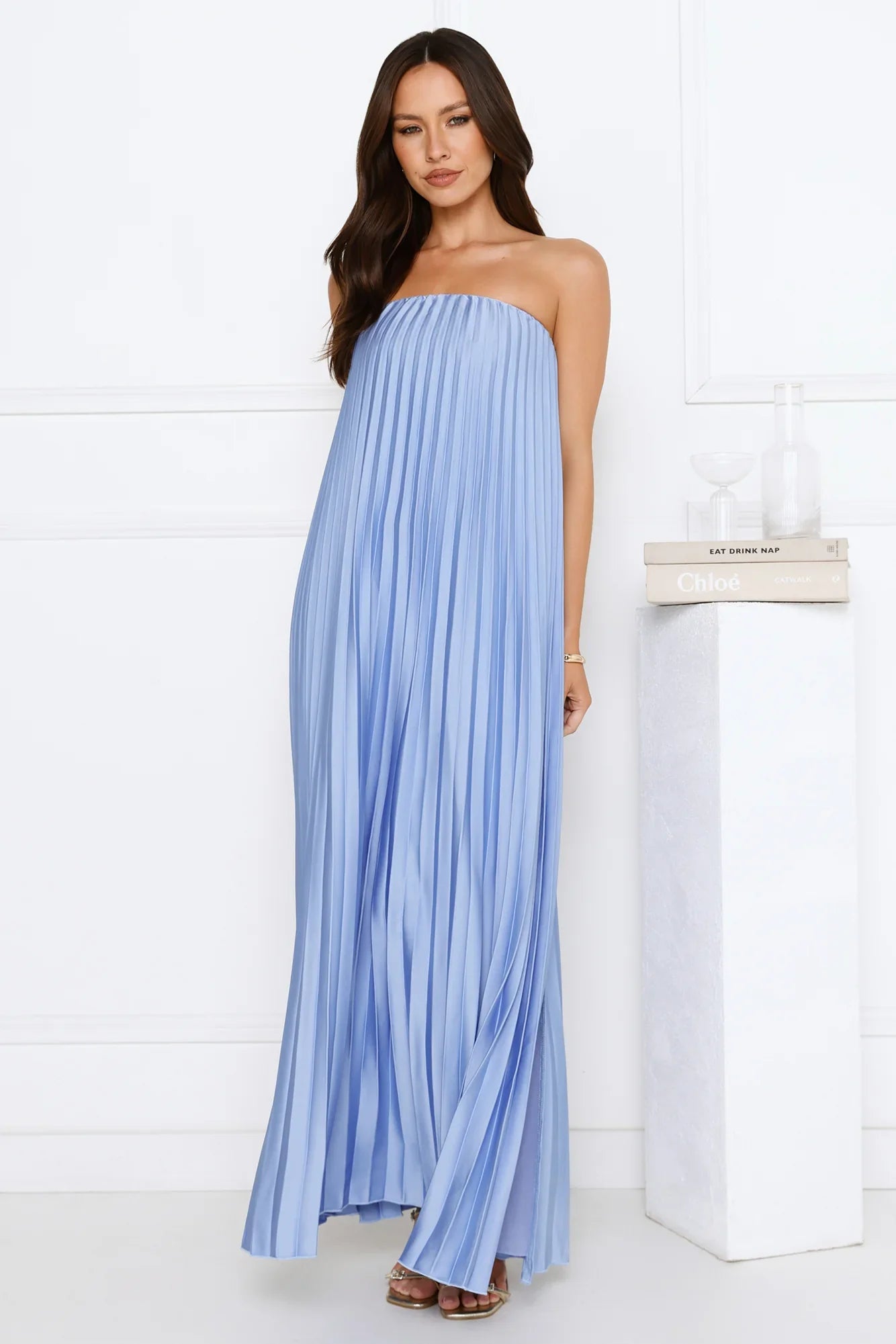 Moonlit Night Pleated Strapless Maxi Dress