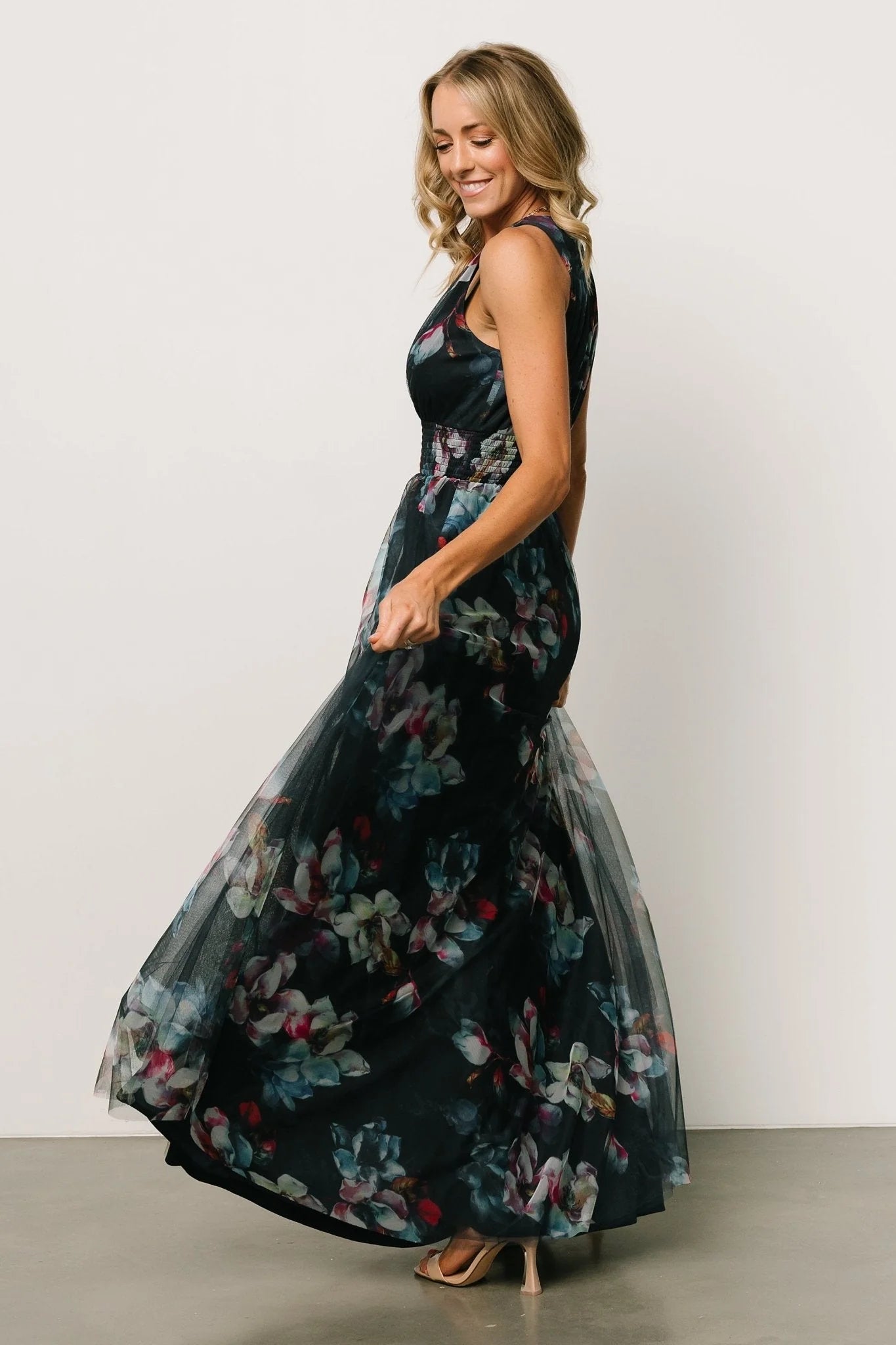 Kamila Tulle Maxi Dress | Navy Abstract Floral