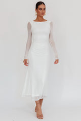 Lustre Open Back Mesh Maxi Dress White