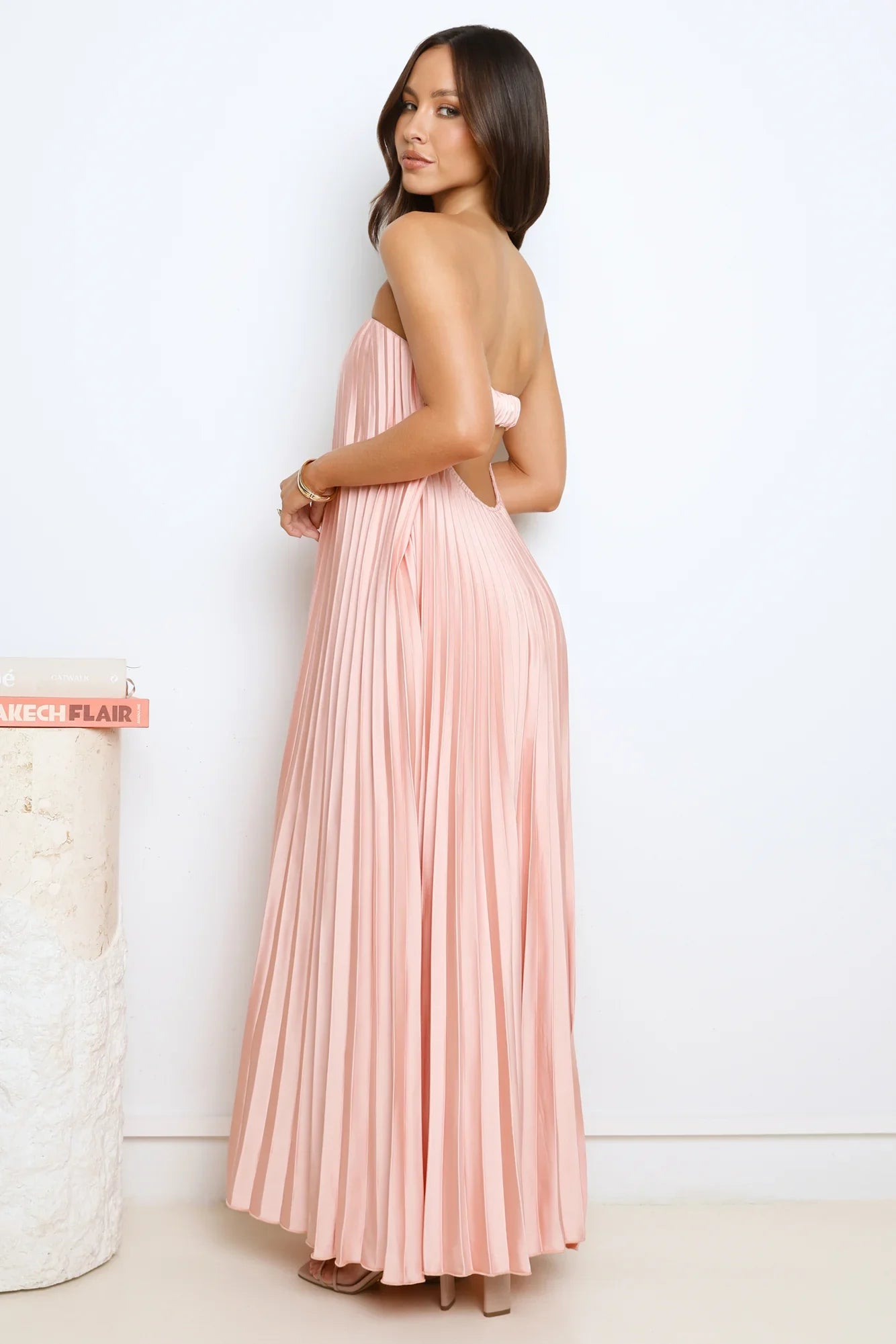 Moonlit Night Pleated Strapless Maxi Dress