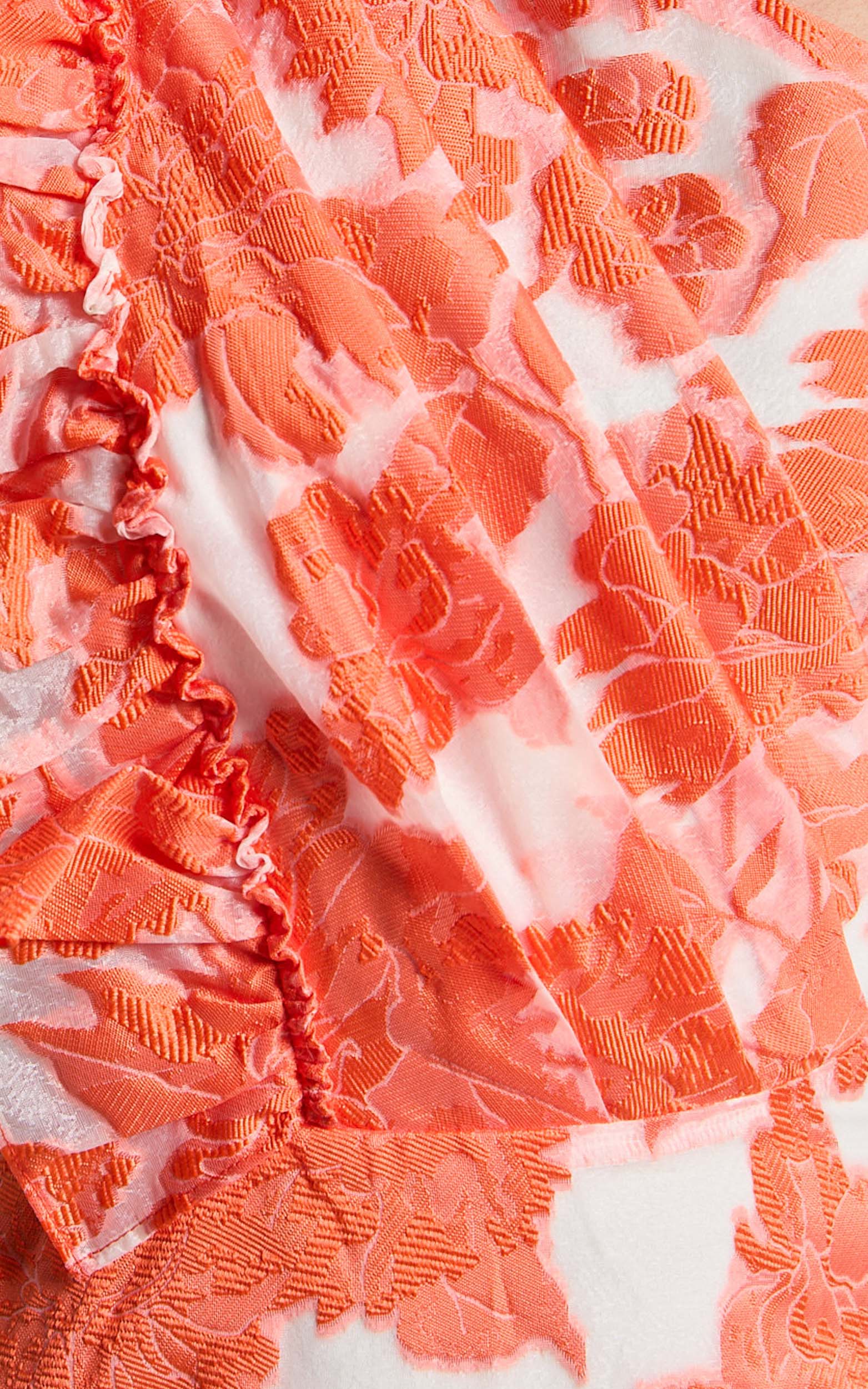 Alfreda Midi Dress One Shoulder Ruffle Detail Brailey Jacquard Dress in Orange