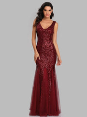 Sequin Mermaid V-Neck Sleeveless Dress